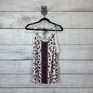 Maurices Plus Size White Floral Pink Sleeveless Lace Trim Summer Top Size 2X